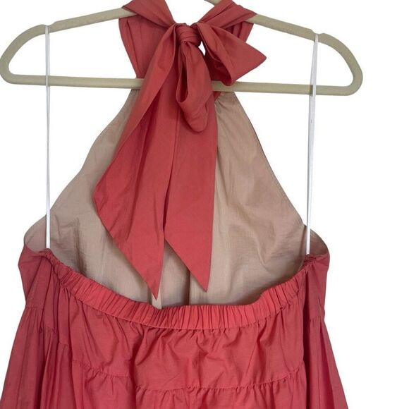 New Theory Pink Coral Halter Tier Mini Dress Tech Lawn Women’s Size Medium - Picture 3 of 6